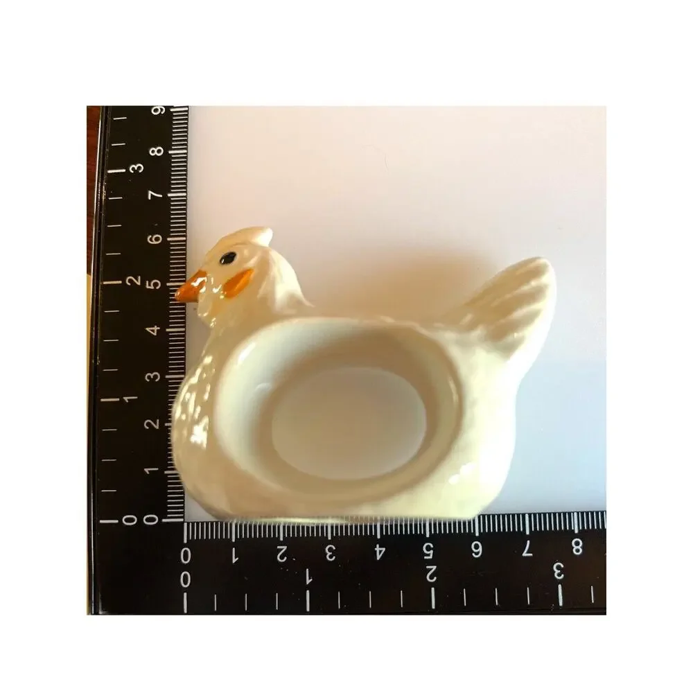 Vtg White Ceramic Rooster Chicken Napkin Rings Holder Set of 4 Farmhouse Decor